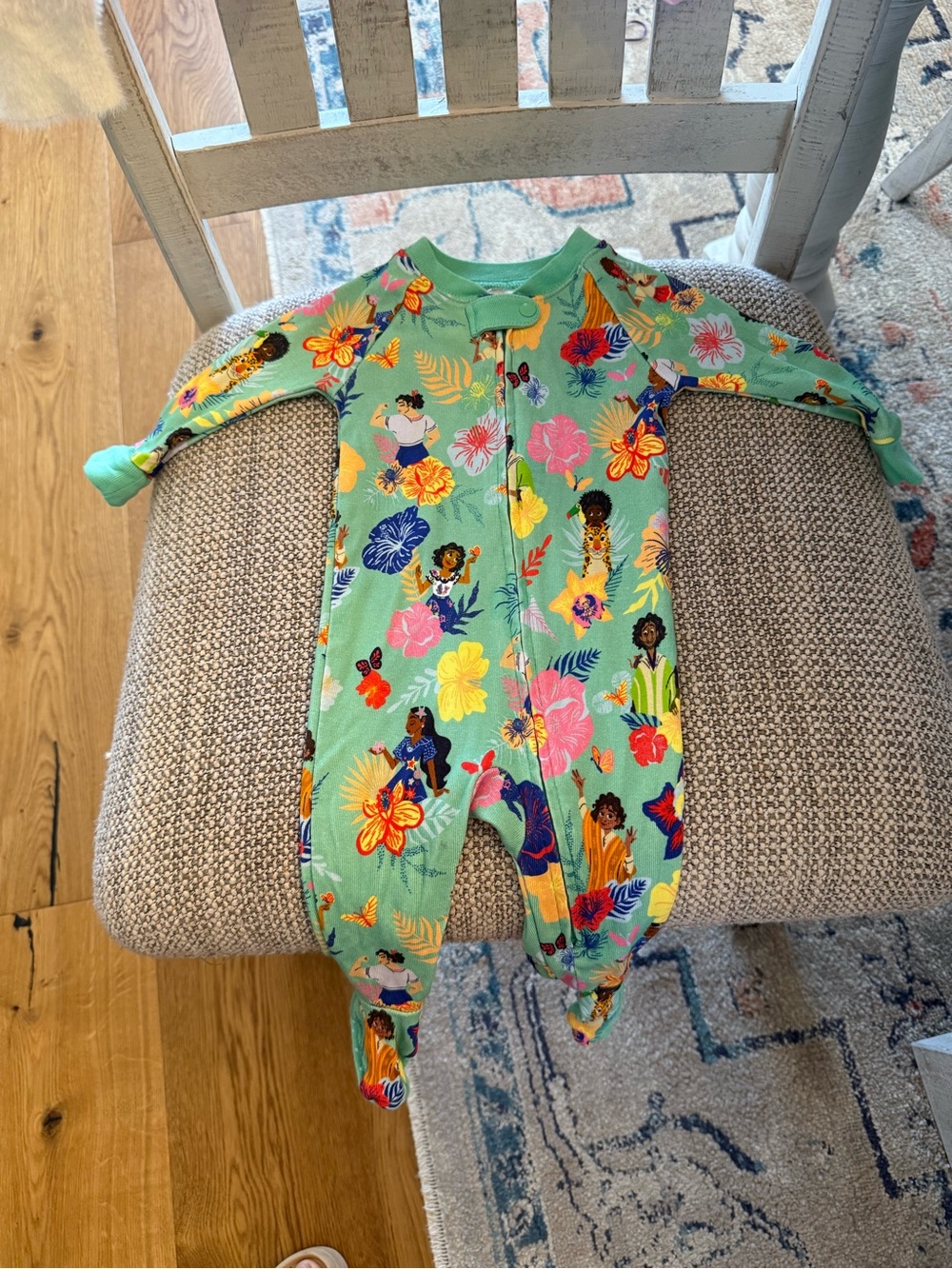 Disney Mint Green Floral & Character Footed One-Piece
